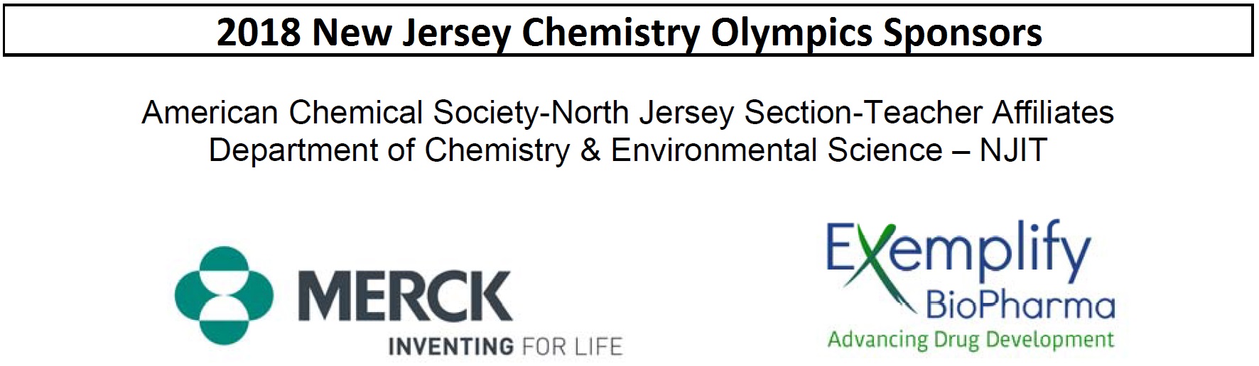 2018 NJCO Sponsors - NJIT, NJACS, Merck, Exemplify Biopharma Sponsors - NJIT, NJACS, Merck, Exemplify Biopharma
